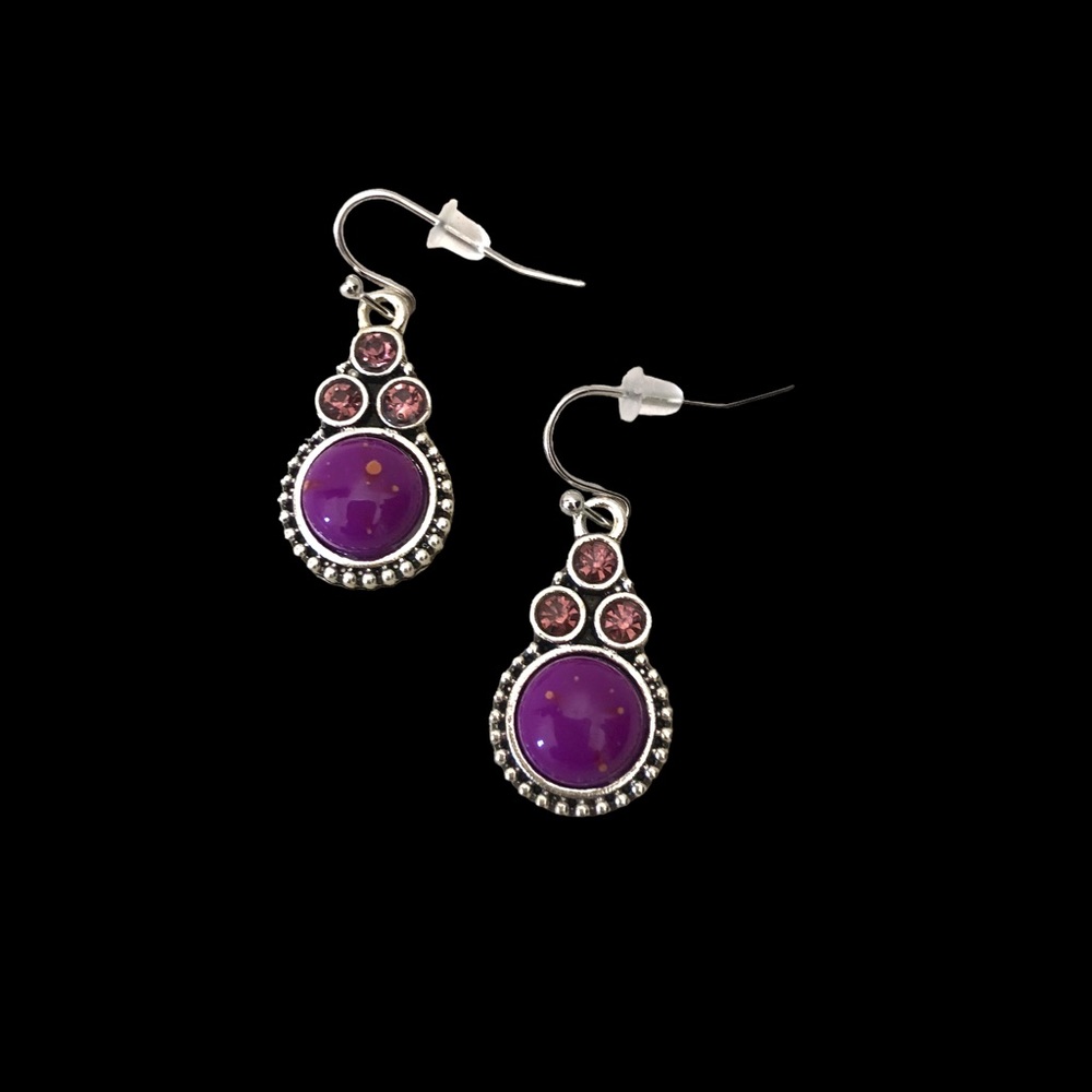 Yaomiao Crystal Dangle Circular Earrings Women's Silver/Purple
